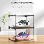 KOKOIN Transparent Plastic Storage Clear Shoe Display Case Box Organizer - Magnetic Side Open, 16PC (Black)