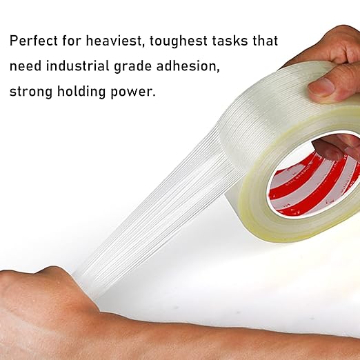 KAIY Strapping Tape, 2 Roll 1/2 inch x 60 yds Packing Tape, Heavy Duty Reinforced Fiberglass Tape, Transparent, Waterproof, 100 lbs per inch Tensile Strength