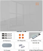 TSJ OFFICE Glass Dry-Erase Board - 48 x 36 Inches Wall Mounted Magnetic Whiteboard, Large Frameless Glass White Board for Office, Home & School, Gray