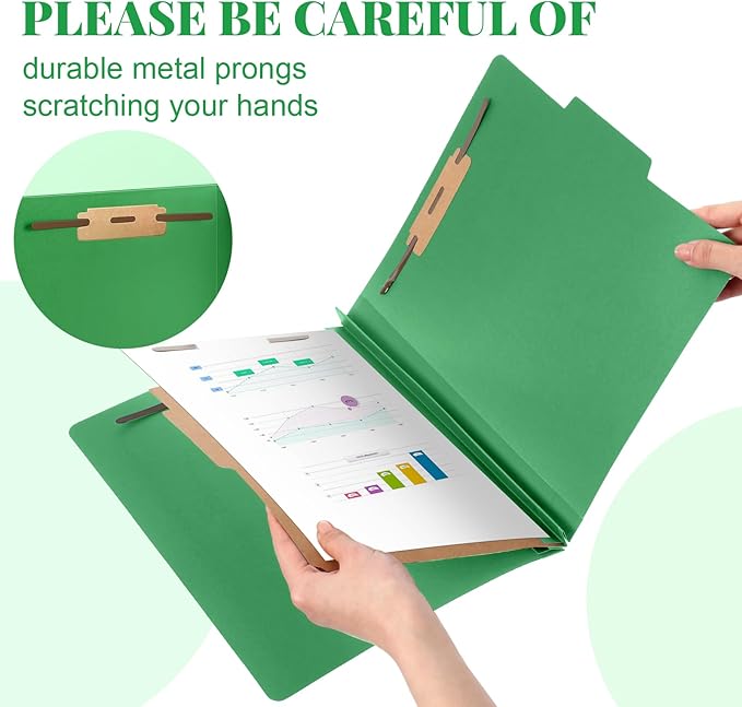 Skyygemm 60 Pcs Classification Folders Letter Size, 1 Divider Pressboard File Folder with Fasteners, Expanding File Organizer Bulk for School Teachers, Office Employee, Coworker, Staff (Green)