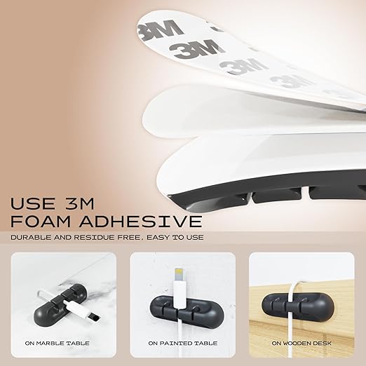 Apromisith USB Cable Organizer Clips Cord Holder,12 Packs (3-Slots) Black Self Adhesive Desk Cord Cable Management