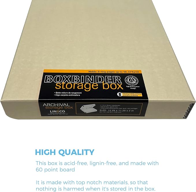 Lineco, Archival Tan 3-Ring Binder Preservation Album Box 12.25 x 11.25 x 2 Inch. Unique Design to Store, Preserve, Organize Photos, Art, Photography, Crafts Acid-Free