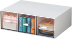 OSteed Desktop Drawers, Desk Organizer with 3 Drawers, Stackable Plastic Storage Box for Home Collection, Cosmetics, Jewelry, Office Supplies (1 Tall Layer, White)