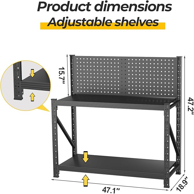 10 Sets Storage Shelves with Pegboard,Heavy Duty Garage Shelving Units and Storage,Metal Shelving Adjustable Shelves,Garage Storage Rack,Industrial Utility Shelf For Kitchen,Pantry 47.2"H*33.46"W*18"D
