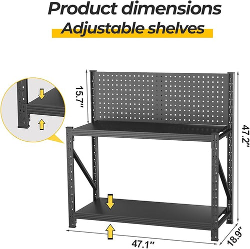 10 Sets Storage Shelves with Pegboard,Heavy Duty Garage Shelving Units and Storage,Metal Shelving Adjustable Shelves,Garage Storage Rack,Industrial Utility Shelf For Kitchen,Pantry 47.2"H*33.46"W*18"D