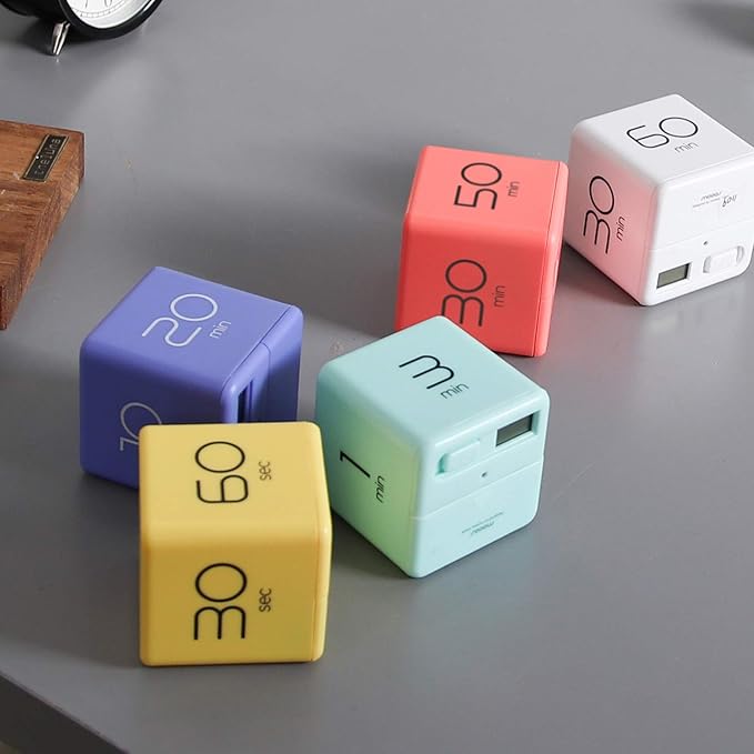 mooas Cube Timer (Yellow), Timers Cube Flip Block Timers Productivity Gravity Sensor Time Management for Kids ADHD Classroom Kitchen Desk Workout Cooking Study 10, 20, 30, 60 Seconds Timer Setting