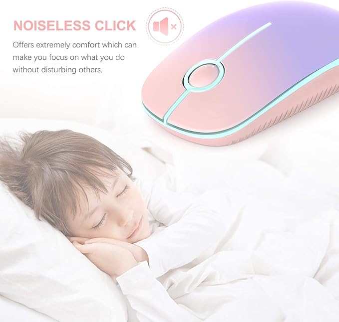VssoPlor Wireless Mouse, 2.4G Slim Portable Computer Mice with Nano Receiver Quiet Silent Optical Laptop Mouse for Notebook, PC, Laptop, Computer-Pink to Purple