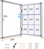 Mifuro 38"x28" Enclosed Bulletin Board, Lockable Weather-Resistant Aluminum Cork Noticeboard for School & Office, Silver Frame w/Blue Flet