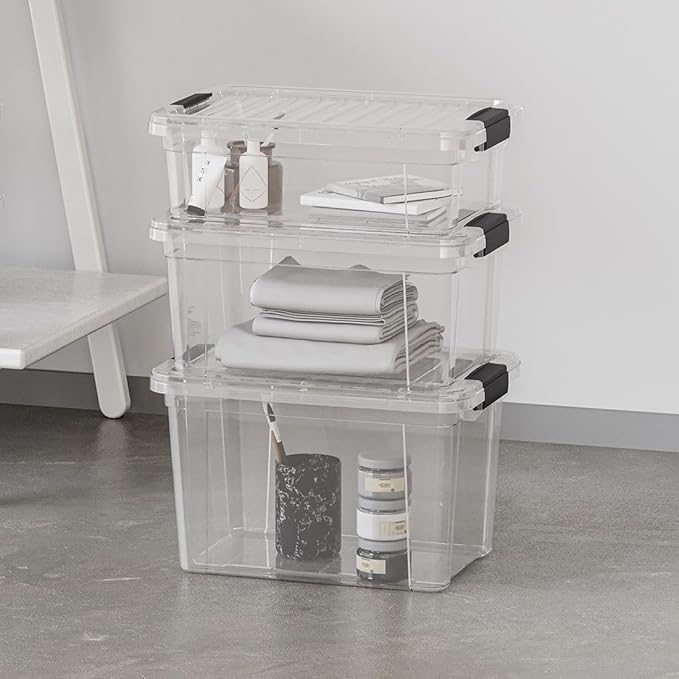 Superio Storage Bins with Lids- 4 Pack, 4.5 Qt Clear Boxes for Organizing, Stackable Plastic Containers- BPA Free, Non-Toxic, Odor Free, Organizer for Home, Office, Dorm