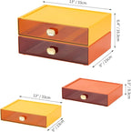 OSteed Spacious Desktop Storage Box, 2 Large Storage Drawers, Stackable Office Desk Drawer Organizer and Accessories, Printer Paper Organizer, Orange & Yellow Plastic Drawers for Workspace & Home