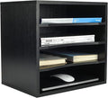 PAG Mail Sorter Organizer, Wood Countertop Literature Organizer, Office Supplies Desktop File Bill Paper Organizer for Office Home School, 4 Compartments, Black