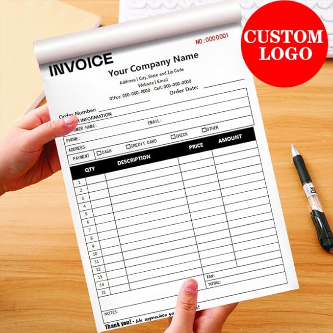 Personalized Invoice Book Custom 2 Part/3 Part Receipt Book Quote Estimate Order Forms Carbonless Form with Your Company Name Logo Address,2-10 Books (Style 17)