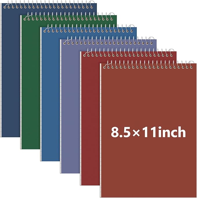 6 Pack 8.5 x 11'' Top Bound Office Steno Book Wide Ruled Double Sided Spiral Notebooks Reliable White Paper 70 Sheets/Pad Pastel Colors Covers for Writing School Notes(Vintage Color)