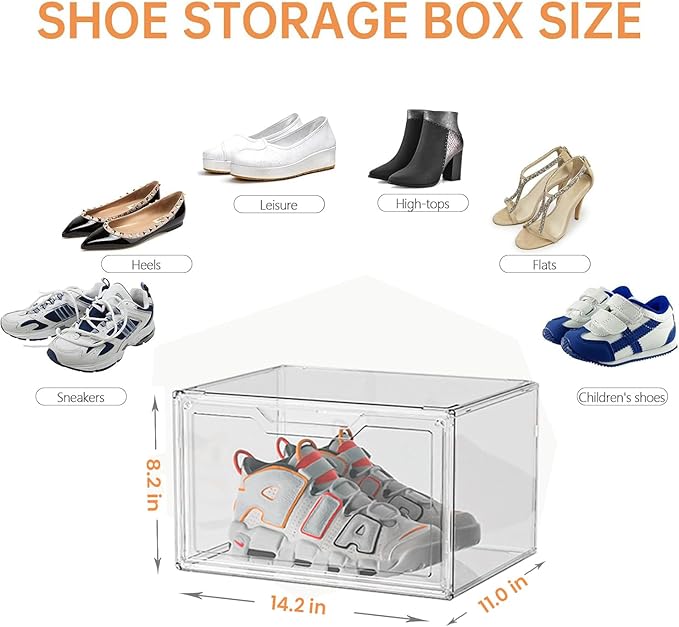 KOKOIN Magnetic Acrylic Clear Shoe Boxes – 360° Transparent Stackable Sneaker Storage & Organizer Box, Professional Shoe Display Case & Multipurpose Storage Bin for Closet (10pcs)