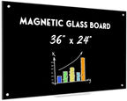 Black Dry Erase Board, 36" x 24" Magnetic Glass Whiteboard for Wall, Black Glass White Board with 1 Marker Tray and 3 Magnets for Office, Home, Classroom