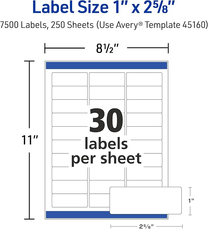 Avery Printable Address Labels with Sure Feed, 1" x 2-5/8" Customizable Stickers, White, 15,000 Blank Mailing Labels Total (2-Pack of 45160)
