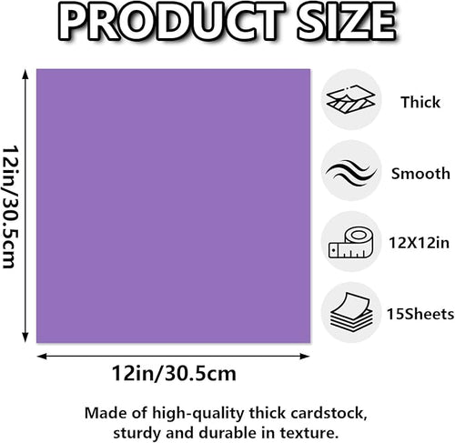 15 Sheets Purple Cardstock 12"x12",250gsm/90lb Heavyweight Cover Cardstock Paper, Thick and Smooth Card Stock Perfect for Card Making, Scrapbooking and Crafts (Purple)