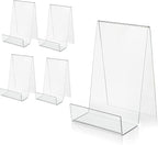 ZOEY Acrylic Book Stand with Ledge Clear Display Easels Plate - 5 Pack Large Book Holder Easel Stand for Display, Music Sheets, Artworks, CD, Tablet Holder