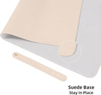 Wolaile Desk Blotter Pad,27x13 inch PU Leather Computer Mouse Mat,Non-Slip Waterproof Writing Desktop Protector for Office Home,Small,Beige White