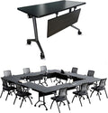 Goakwwuz Conference Room Table, Folding Conference Tables,Thicken Grey Tabletop,Flip Top Wooden Seminar Meeting Room Table for Conference Room Offices (6, BlackWoodGrain, 61.0“)