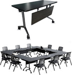 Goakwwuz Conference Room Table, Folding Conference Tables,Thicken Grey Tabletop,Flip Top Wooden Seminar Meeting Room Table for Conference Room Offices (8, BlackWoodGrain, 70.8”)