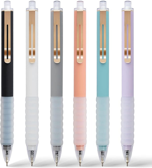 AZGO Ballpoint Pens Black Retractable Ink Writing Pen Office 0.7mm Ball Point Pen for Journaling (Gold 6-count)