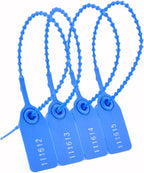 100Pcs Plastic Tamper Shipping Seals Pull-Tite Security Seal Signage Numbered Fire Extinguisher Tags Zip Ties Labels Disposable Self Locking for Logistics, Luggage,Transport (Blue, 100pcs)