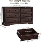 VVFLU Farmhouse 6 Drawer Dresser for Bedroom, 54" Wide Wood Dresser with Natural Texture, Rustic Chest of Drawers for Bedroom with Vintage Metal Hands, for Living Room, Hallway, Cherry