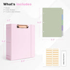 Ospelelf Mini 3 Ring Binder 5.5" x 8.5", 2 Inch Clipboard Binder with Dividers, Professional Leather Binders Organizer for Office, School, Pink