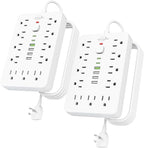 JouleLoom 2 Pack 6 FT Flat Plug Surge Protector Power Strip,11 Multiple AC Outlets with 6 USB Ports (2 USB C), 6 Feet Extension Cord, 1250W/10A, One Touch Switch Button, 17 in 1 Compact powerstrip