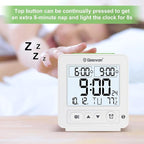 Geevon Atomic Travel Alarm Clock with Auto/8s Backlight, 2 Alarm Settings, Temperature Detect, Increasing Beep Sounds Digital Atomic Travel Clock Battery Operated for Bedroom, Bedside, White