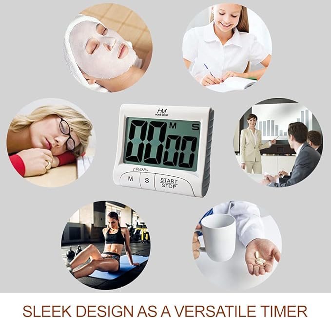 HOME MOST 3" Large Display Kitchen Timer - Digital Timer Magnetic Back Loud Alarm On A Rope- White Cooking Timers For Kitchen Teachers Students Games Kids Meetings- Sports Timers For Workouts Exercise