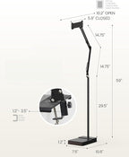 2-in-1 Tablet Floor Stand with tablet stand for desk – Stable 8lb Base with Stretchable Arm for Bed, Couch, or Desk Compatible with iPads, Galaxy Tabs, Surface Pro, Phones & E-Readers (4.7"–12.9")