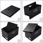 PRANDOM Large Foldable Storage Bins with Lids [3-Pack] Leather Fabric Collapsible Storage Boxes Organizer Containers Baskets Cube with Cover for Home Bedroom Closet Office Black(17.7x11.8x11.8)