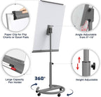 TSJ OFFICE Rolling Whiteboard Standing - 40 x 26 Inches Magnetic Mobile White Board with Stand, Height Adjustable Dry Erase Board on Wheels with Paper Clamp on Top, Gray