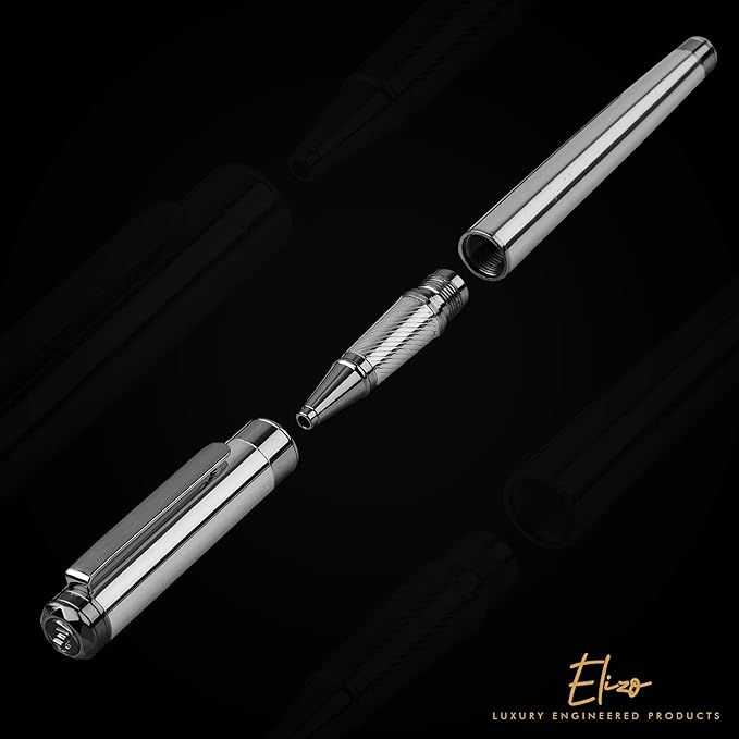 ELIZO Luxury Pen Fancy Chrome Silver Nice Gift Rollerball Cool Pens Best Schmidt Ink EDC Pen Executive Smooth Writing Pens for Men Women