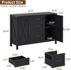 Vabches File Cabinet with 3 Drawers, Farmhouse Lateral File Cabinet Fits Files Letter/A4 Size, Wooden Filing Cabinet with Door and Adjustable Shelves Printer Stand for Home Office, Rustic Black