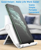 JUSDIQIR Cell Phone Stand for Desk Foldable Cell Phone Holder Desk Tablet Holder Mobile Phone Dock, Multi-Angle Universal Adjustable Tablet Dock Compatible with Most Cell Phones (White)