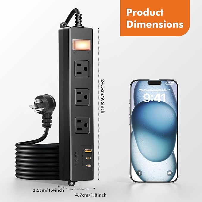 IPX6 Outdoor Power Strip Weatherproof, Waterproof Surge Protector with 3 Wide Outlet with 1A2C USB Ports, 15FT Long Extension Cord, Wall Mountable for Outside Decorations and More UL Listed(Black)