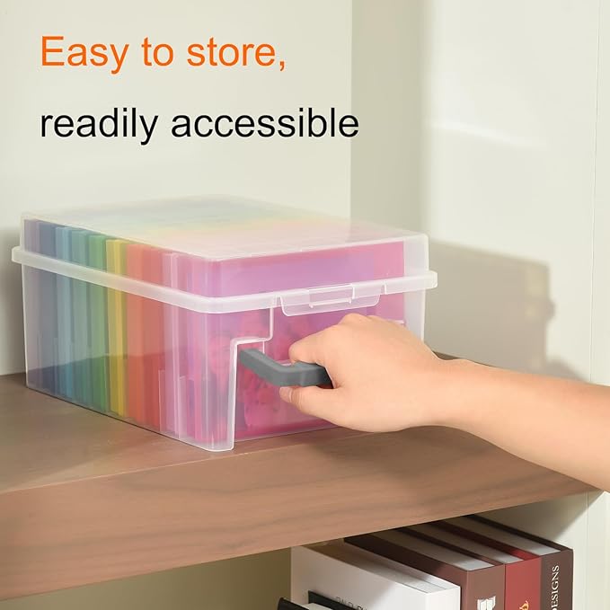 Photo Storage Box 5 x 7 Inches, 10 Inner Extra Large Photo Boxes with Dividers, Colorful Acid-Free Photo Storage Containers with Handle, Photo Organizer Craft Keeper for Photo, Craft, Stamp etc
