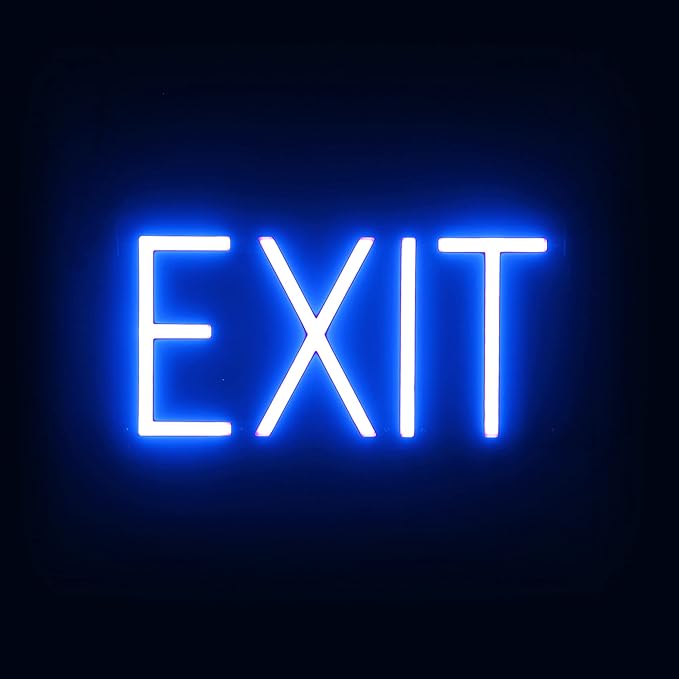 SpellBrite EXIT Sign | Directional Sign with Neon Look, Blue LED Light Source | 14.1" x 6.3"