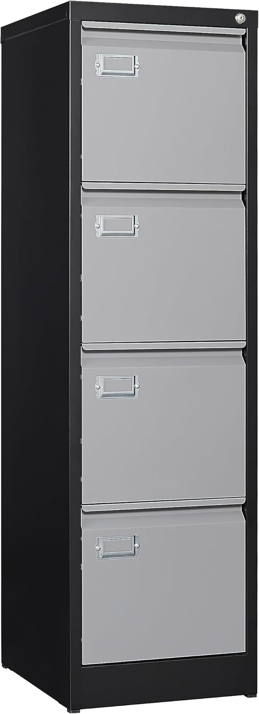 4 Drawer File Cabinet with Lock Metal Vertical Filing Cabinet Office Home Lateral File Cabinet for A4 Legal/Letter Size,Assembly Required (Black Gray, 4 Drawers-Vertical)