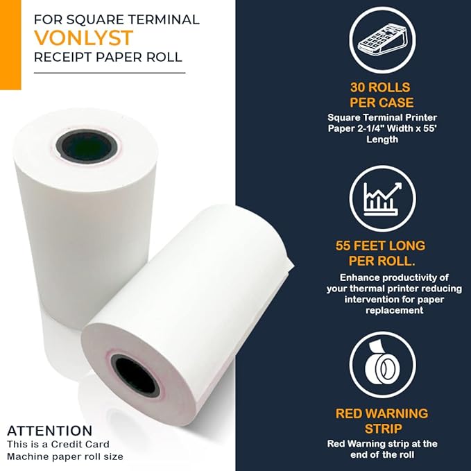 Vonlyst Receipt Paper Roll for Square Terminal Credit Card Machine (30 rolls)
