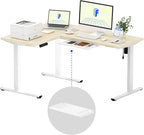 FLEXISPOT L Shaped Standing Desk, 63 x 47 Inch Electric Height Adjustable Corner Desk, Sit Stand Computer Workstation, Preset Controller, Home Office, White Frame with Maple Top, White Drawer