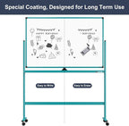 Mobile Whiteboard on Wheels, 48x32 Inches Rolling Whiteboard, Magnetic Dry Erase Board with Stand, Standing White Board for Office, School, Home, Large Double Sided White Board with Paper Pad