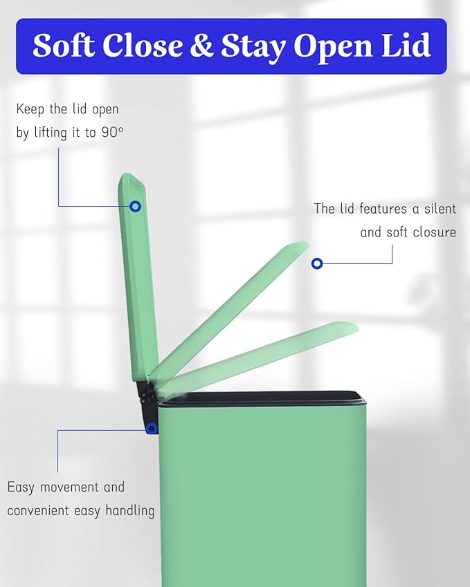 JM.YIPENG Bathroom Rubbish Bin, 5 Litre Cosmetic Bin, Small Waste Bin with Soft Close Lid, Bathroom Bin for Toilet, Bathroom, Bedroom, Living Room, Green