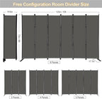 MAYOLIAH 6 Panel Folding Privacy Screen 9ft Wide, 6ft Tall Partition Room Divider Portable Office Walls Dividers Room Separator, Grey
