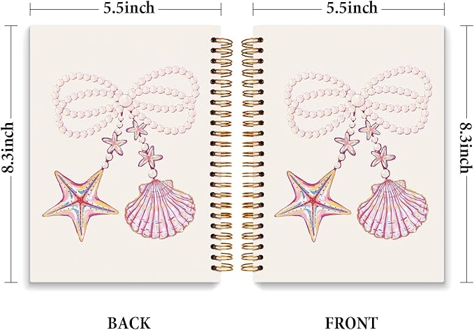 JXREQ Preppy Cute Pink Bow Seashell Starfish Journal Notebook for Women Note Taking Writing, Coquette Journal School Office Supplies, Girly Spiral Notebooks 5.5x8.3