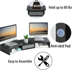 TEAMIX Dual Monitor Stand Riser with Drawer - Length and Angle Adjustable Double Monitor Riser Corner Desk Shelf Organizer 37 inch Long Monitor Riser for 2 Monitors/Laptop/PC/Screen/TV