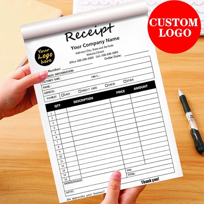 Personalized Invoice Book Custom 2 Part/3 Part Receipt Book Quote Estimate Order Forms Carbonless Form with Your Company Name Logo Address,2-10 Books (Style 15)